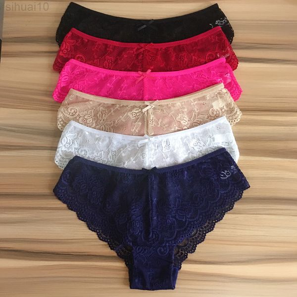 3 pcs / fête Dames Dentelle Mémoires Sexy Lingerie Taille Basse Solide Mémoires Grande Taille XXl Sous-Vêtements Femmes Culotte Culotte Intime Doux L220801