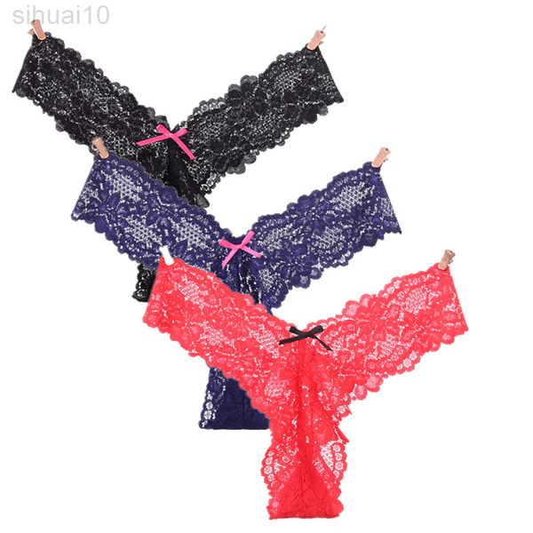 3 PCS / Party Thong Full Lace Women G String Plus Tamaño Tanga Super Sexy Ropa interior Lencería Hollow Out Bragas Ropa interior para mujer L220801