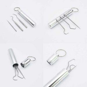 3 stks Premium Tanden Schoonmaakgereedschap Herbruikbare Floss Tand Picks Set Roestvrijstalen Pocket Sleutelhangers Draagbaar voor Keuken G1019