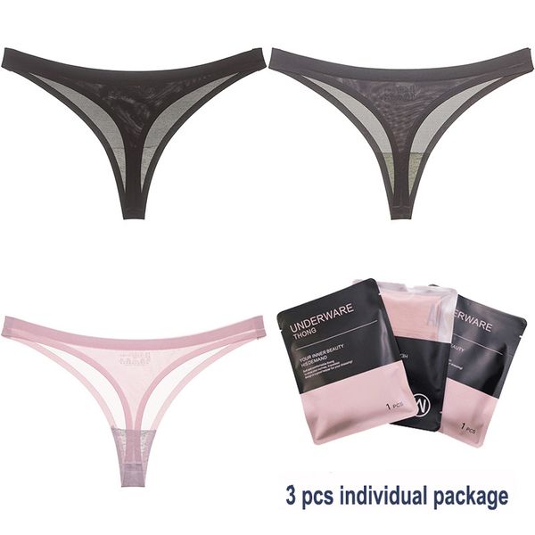 3 PCS Satén Verano Bragas frescas para niña Mujer bragas sin entrepierna Fitness Girls Luxury Sexy Seamless Sex String Cintura baja Deportiva Mujer mujer Ropa interior Algodón