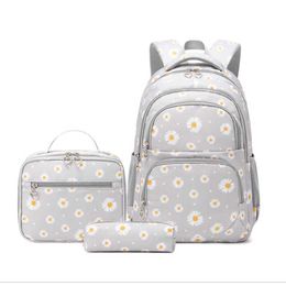 3 unids/set mochilas para niños bolsas escolares para niñas lonchera para adolescentes con estuche para lápices 2023 negro 230223