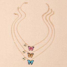 Conjunto de 3 piezas de collar con colgante de mariposa pequeña y colorida para niñas, BFF, amigos, niños, estilo Ins, joyería dulce 240226