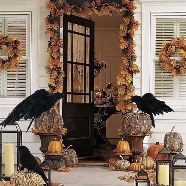 3 pièces ensemble Halloween réaliste à la main corbeau accessoire noir plumes corbeau mouche et support corbeaux corbeaux corbeau décoration 200929250Q