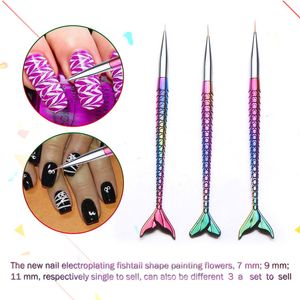 3 stks / set Mermaid Nail Art Punting Pen Vis Design Roestvrijstalen Nail Art Painting Pen