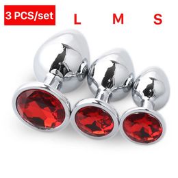 3 pièces/ensemble plug Anal en métal godemichet Anal jouets sexuels jouets pour femmes/hommes/Couples adultes jeu masturbateur Anal S/M/L diamant Sex Shop 240105