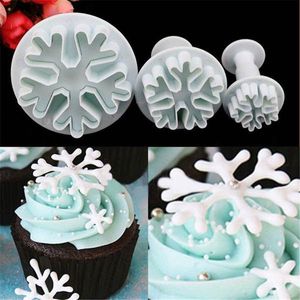 Bakgereedschap 3 pc's/Set Snowflake Cookie Mold Mold plunjer Sneeuwvorm Cookie Cutter Diy Cake Fondant Decoratie Biscuit Tool