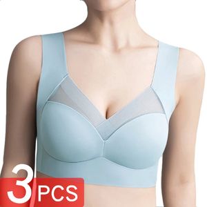 3 pc's sexy naadloze plus size bh push -up sport brassiere dames kanten ondergoed draadloze yoga top vrouw geen stalen ringbehb's 240326