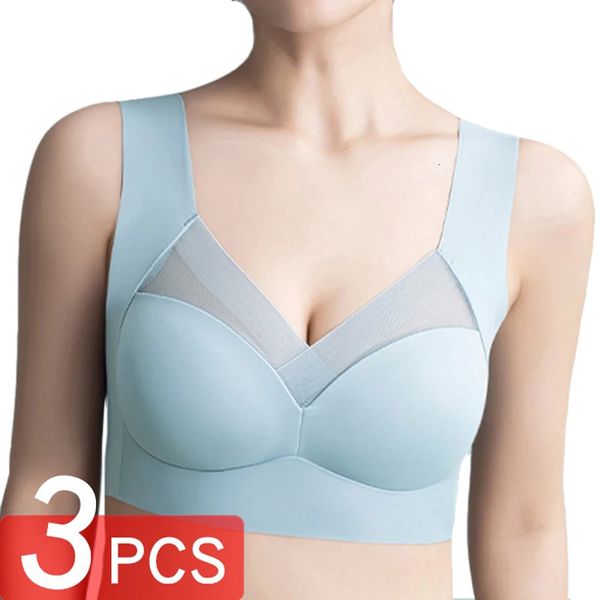 3 pcs sexy sans couture de taille plus push-up push up Sports Brassiere Womens Lace Underwear Wireless Yoga Top Woman No Steel Ring Bras 240506