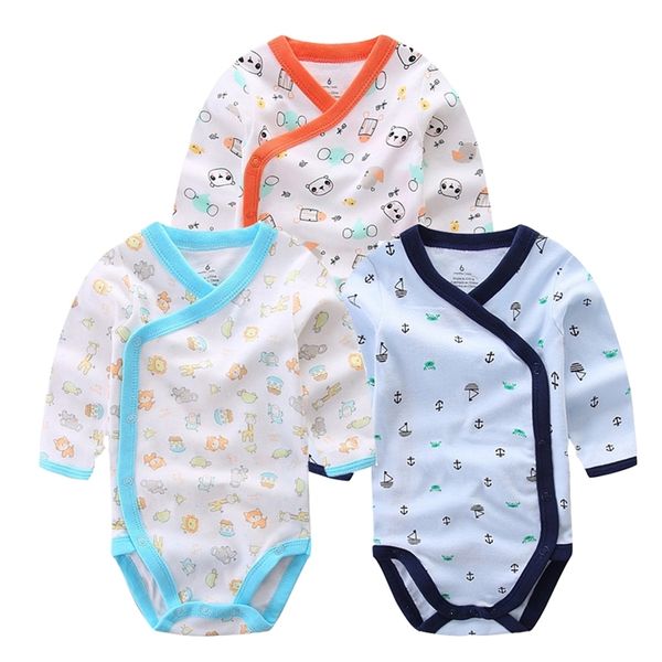 3 PCS Souriant Bébé Marque Bébé Barboteuse Manches Longues Coton Nouveau-Né Bébé Fille Garçon Vêtements Dessin Animé Imprimé Bébé Vêtements Ensemble 0-12 M 210312