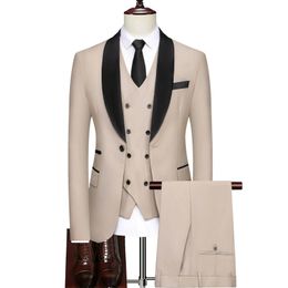 3 PCS Pak Set Blazers Jacket Pants Fashion Mens Business Casual Boutique Single Breasted Dress Coat Trousers Vest 240507