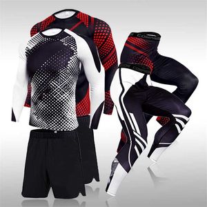 3 PCS Survêtements Costume Hommes Courir Costume De Sport MMA Compression Sportswear Rashguard Mâle Bodybuilding T-shirt Pantalon Homme Formation 211023