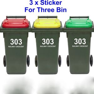 3 pcs poubelle Can Bin Bin Custom House Numéro et nom de rue Autocollant Personnalisé Garbage Wheelie Bin Decal Vinyl Decor 240418
