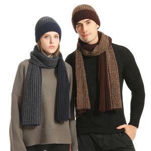 3 PCS Winter Warm Beanies Hoed Long sjaal touchscreen Handschoenen Set Winddicht zachte Mitten voor mannen Women- Zwart