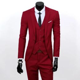 3 PCSSET Business Blazer Chalecy Pants traje M 4xl Fit Slim Men Solid Color Set de boda masculina TraJes de Hombre 240514