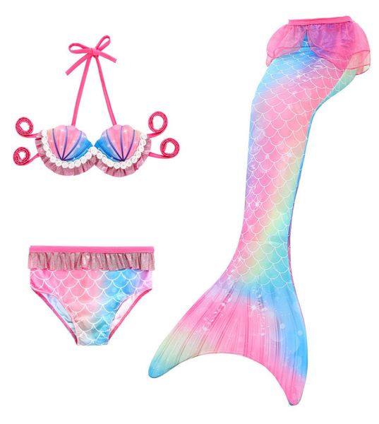 3 Pcsset Niñas Swimmable Cola Princesa Niños Vacaciones Sirena Cosplay Traje de baño Sin aleta Disfraz de Halloween 4320297