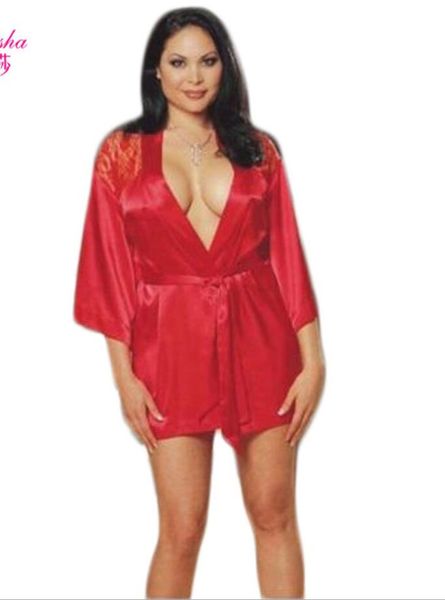 3 pecs Rouge Sexy Lâche Solide À Manches Longues Dames Chaud Causal Femmes Sexy Vêtements De Nuit Chemise De Nuit En Satin De Soie Babydoll Dentelle Robes Robe De Sommeil