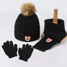 3 Pezzi Cappello par bambini sciarpa e guanti da neve set hiver tricot chaud doux extérieur par ragazzi, ragazze e bambini piccoli