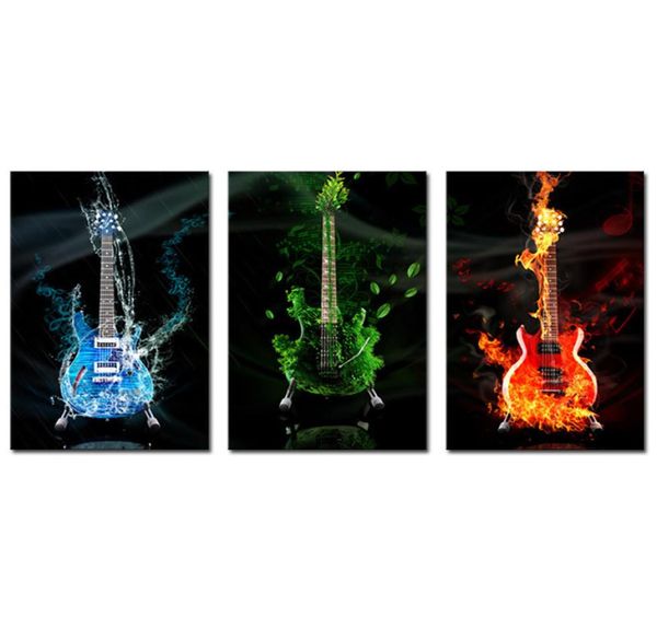 3 pièces abstraite la guitare flamme HD mur photo décor à la maison Art impression peinture sur toile pour salon sans cadre 1674658