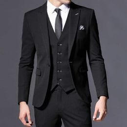 3 pièces noir slim fit hommes costumes pour petit ami avec revers de mariage smoking intelligent décontracté homme veste de mode gilet pantalon 2020 x0909