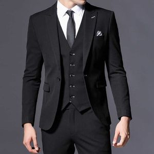 3 stuk zwart slim fit mannen pakken voor vriendje met piek revers bruiloft smartedo slimme casual man mode jas vest broek 2020 x0909
