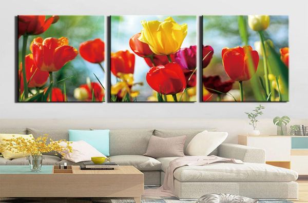 3 pièces HD imprime des photos impressions sur toile tulipes fleurs peinture mur Art pour salon décoration de la maison 6210801