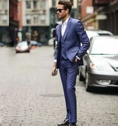 3 -delige jasbroek Vest Blue Business Heren Suits Wedding Tuxedos Groomsmen Best Man Suit Formal Pak For Men