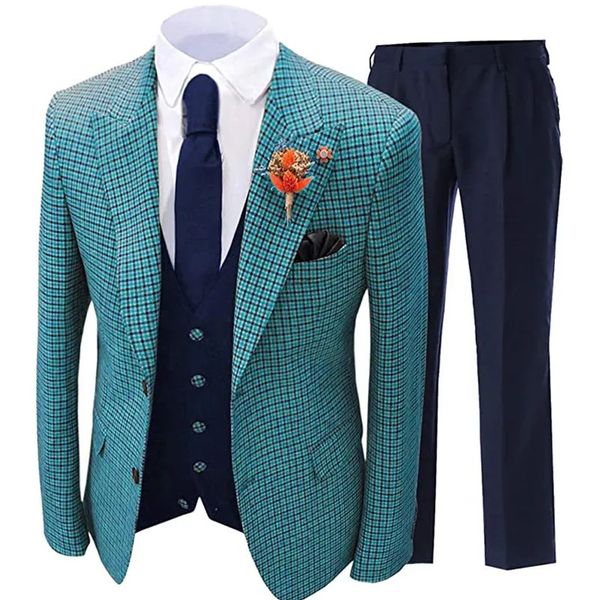 Costume de mariage 3 pièces pour hommes, Tuxedos de bal, mélange de laine à carreaux, coupe cintrée, costume à carreaux Vintage, garçons d'honneur pour mariage, blazer, gilet, pantalon, 240110