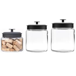 3-delige Montana Clear Glass Jar Storage Set met zwarte metalen deksels, 26-cups