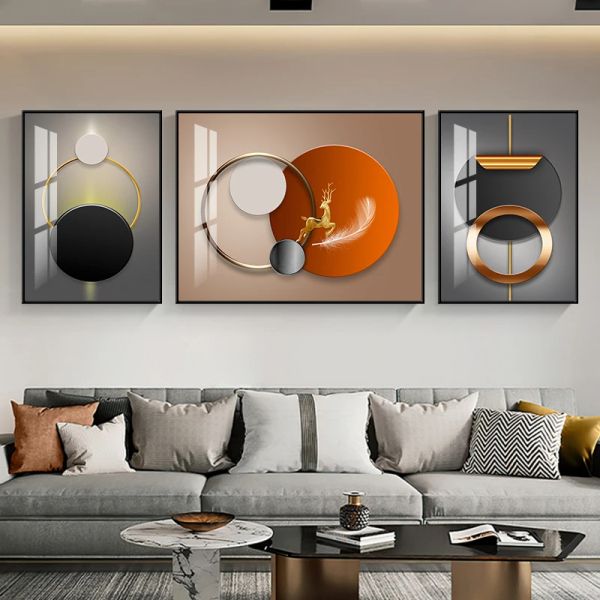 3 piezas nórdicas de lujo geometría círculo luz lienzo pintura arte de pared carteles abstractos e impresiones para decoración para sala de estar Cuadros