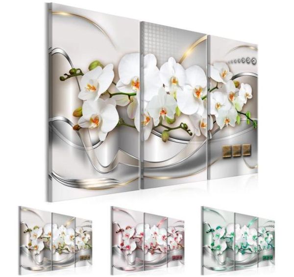 3 pièces Impression de peinture abstraite toile mur art moderne décoration de fleurs orchidées belles sans cadre choisir la couleur et la taille4227679