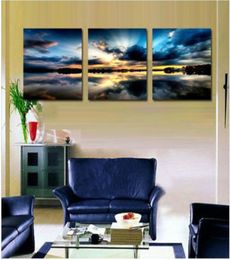 3 piezas de pintura impresa en lienzo, arte de pared, decoración moderna, imagen de colores mezclados, enorme playa, puesta de sol, nubes oscuras pesadas 4680140