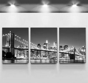 3 pièces Vendre la peinture murale moderne New York Brooklyn Bridge Home Wedding Decorative Picture Modular Imprimer sur toile Pas encadré 278Y1169646