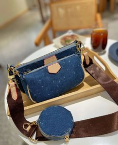 3-delige set Blauwe Denim Bloemen Lou-tas Ontwerperstas Schoudertassen Dames Messenger Bags Cosmetische handtassen