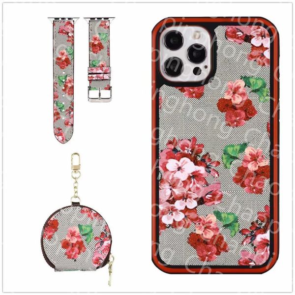 Juego de 3 piezas Fundas para teléfonos Correas de reloj de cuero 38 41 45 42MM para iPhone 13Promax 11 AirPods Cover