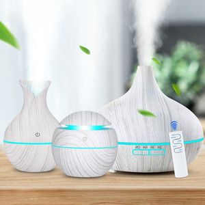 Livraison gratuite Ensemble de 3 pièces Humidificateur d'air à grain de bois blanc Diffuseur d'huile essentielle d'arôme Purificateur à brume fraîche ultrasonique 7 Changement de couleur LED Jkit