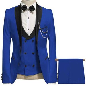 3 stuk slim fit boyfriend suits voor mannen bruiloft smoking mannelijke mode jas vest met broek zwart puntjes revers bruids kostuum x0909