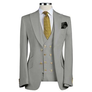 3 pièces Slim Fit Costumes d'affaires pour hommes Peaked Lapel Groom Tuxedo Veste de mode avec pantalon Double boutonnage Vent Costume de mariage X0909