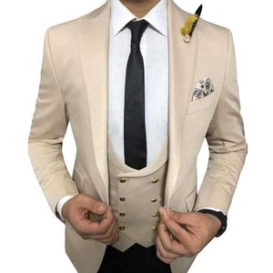 3 pièces Slim Fit costumes pour hommes avec gilet à double boutonnage revers pointu mariage smoking garçons d'honneur mâle mode veste pantalon X0909