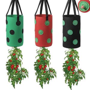 3 pièces fraise cultiver sac non tissé tissu vertical jardin jardin suspendu sac de plante de légumes sac de planteur de pomme de terre pour serre 210615