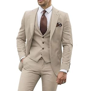 3 stuks Beige Pakken voor Mannen Slim Fit Bruidegom Tuxedo Suits Man Bruidsjonkers Formele Party Pak Mannelijke Trajes De hombre 240227