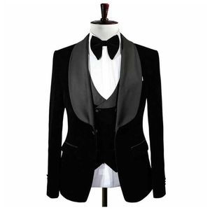 3 pièces noir hommes costumes pour le dîner de bal dîner marié smokings mariage velours formel blazer mâle mode veste gilet avec pantalon x0909