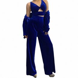 3 pièces Blue Veet Party Outfit Femmes Gogo Dancer Costume Bar Discothèque Dj Ds Pole Dance Vêtements Stage Rave Vêtements XS7027 u9c1 #