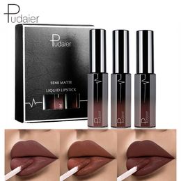 3 Pièces / boîte Semi Mat Demi Hydratant Lip Gloss Kit Lèvres Maquillage Mat Liquide Rouge À Lèvres Silky Nutritious Lipgloss Mate Batom Set