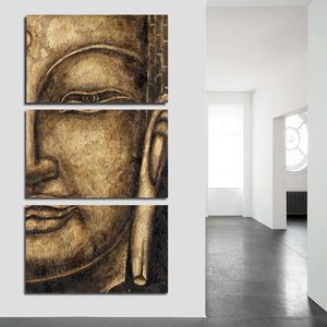 3 pièces Golden Bouddha Art peintures modernes pour le salon mur modulaire décoration toile imprimée