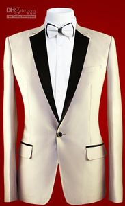 Echte Foto 3 Stuks Bruidegom Tuxedos Notched Revers One Button Groomsmen Heren Blazer Bruiloft ClothinF Prom Pak (Jacket + Pants + Tie)