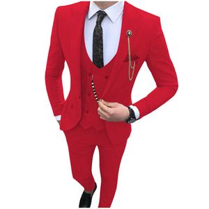 3 stuks mannen suits slim fit zakelijke bruidegom tuxedo voor bruiloft piek revers custom mannelijke mode jas vest met broek 2021 x0909