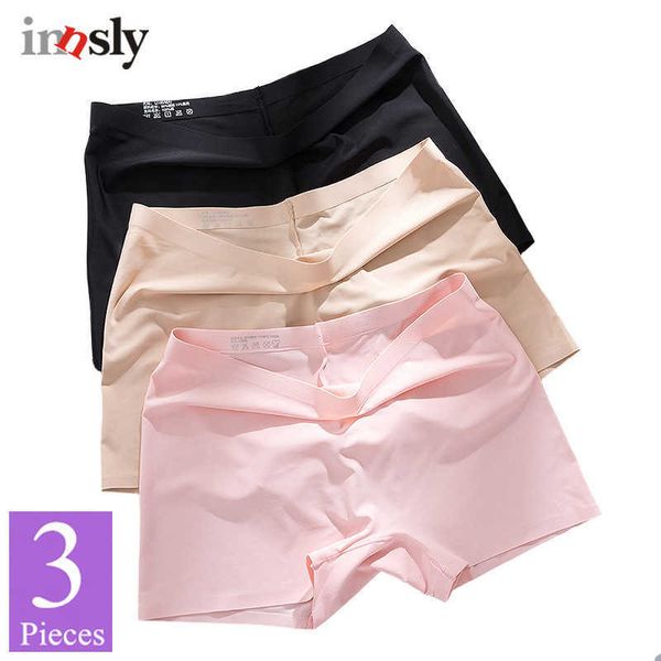 3 Pièces / Pack Femmes Boyshorts Sans Couture Femme Boxer Glace Soie Dames Sécurité Pantalon Court Mi Taille D'été Respirant Femmes Boxer 211021