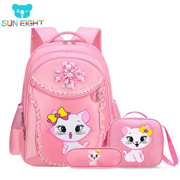 3 pièces chat rose enfants sac à dos sacs d'école pour filles dessin animé enfant Kitty impression Bookbag mochilas escolares infanti 211021