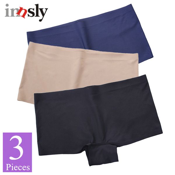 3 PiecesSet Seamless Femmes Boyshorts Femme Boxer Glace Soie Dames Sécurité Pantalon Court Mi Taille D'été Sous-Vêtements Femmes Panites 201112