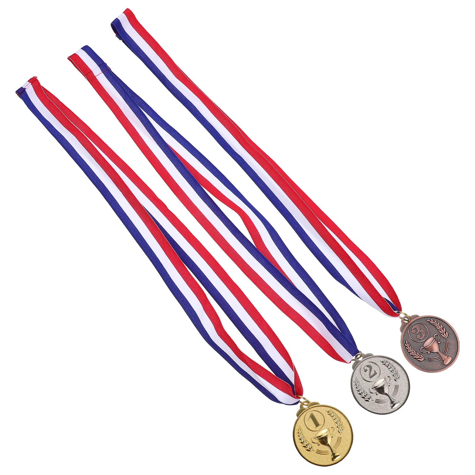 3 Pieces Silver Award Medals with Ribbon, Medals Prizes for Sports Soccer Basketball Gymnastics Medal for Kids Boys